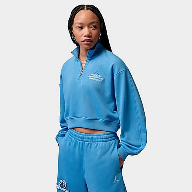 Jordan Women's Brooklyn Fleece Cropped Quarter-Zip Top in Blue Beyond/True Blue Size: XS
