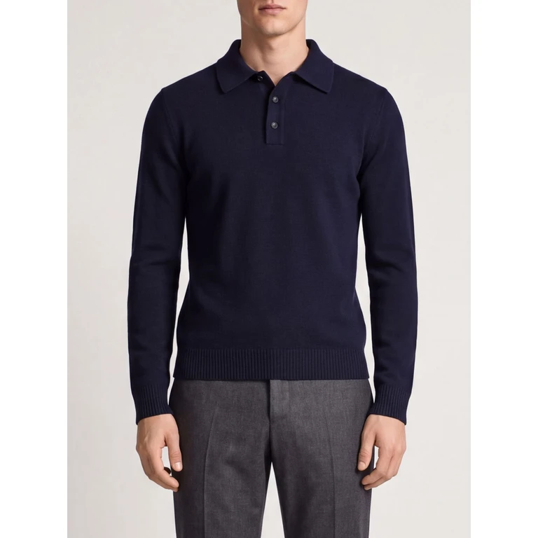 Merino Wool and Cashmere Long-Sleeved Knit Polo Shirt (263MYB3700410)