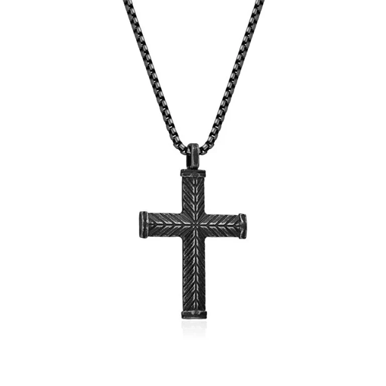 Black men´s steel Collana Cross N1000509