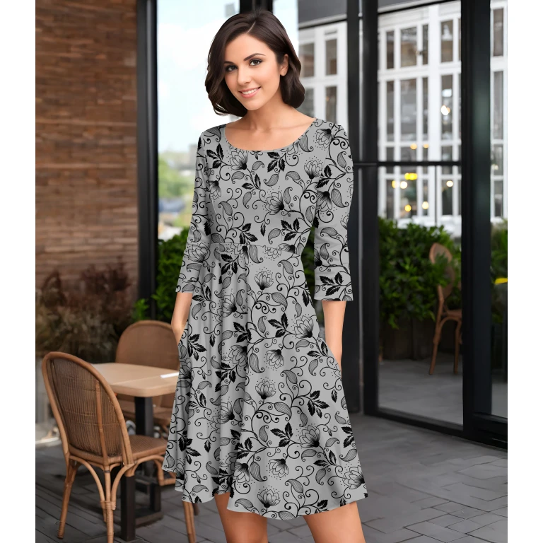 Three-Quarter Sleeve Dress with Pockets by Bon Apple Tea