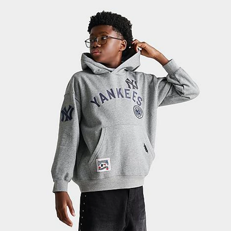 Big Kids New York Yankees MLB Home Team Pullover Hoodie in Grey Heather Size: Small