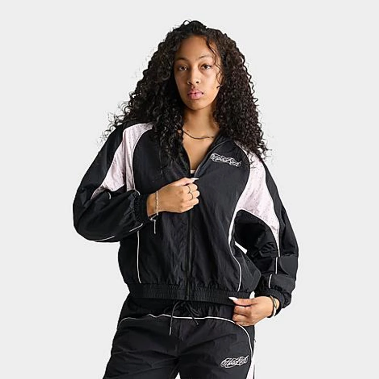 Hoodrich Women's Korbut Rhinestone Woven Full-Zip Jacket in Black/Festival Bloom Size: XS