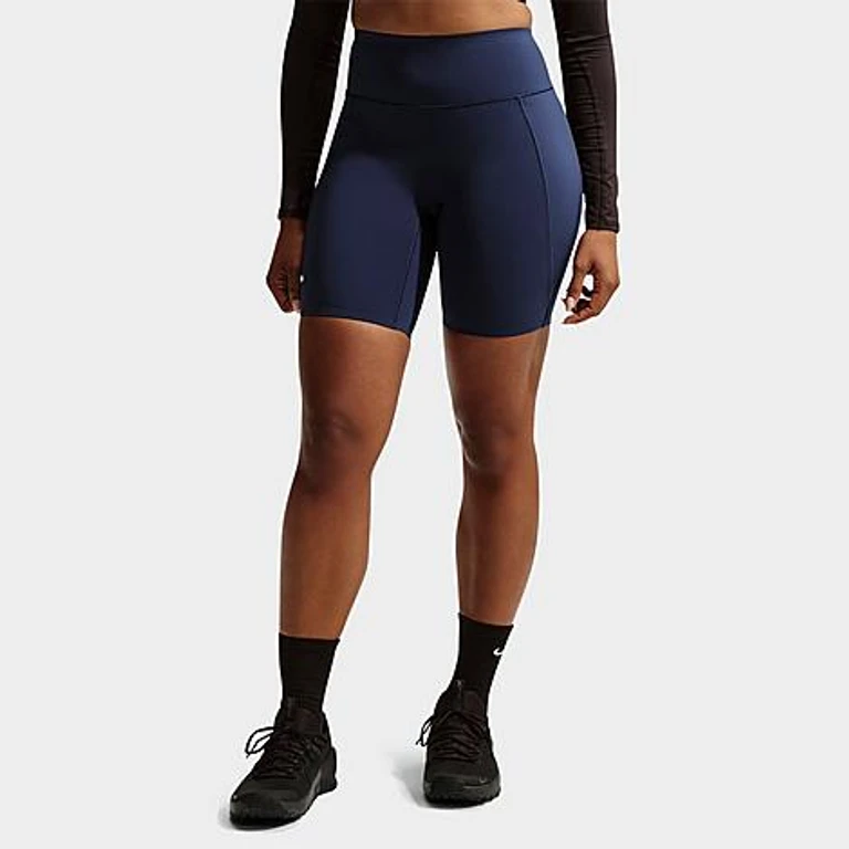 Women's Universa High-Waisted 8" Biker Shorts (With No Front Seam) in Midnight Navy/Dark Obsidian Size: XS
