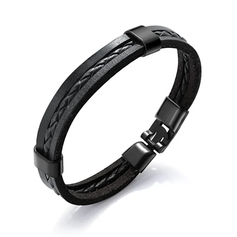 Black leather Bracciale da uomo Leather VPH1310