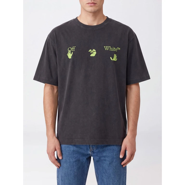 Off-White Short-Sleeved Cotton T-Shirt with Contrast Logo Print (OMAA120F26JER019001)