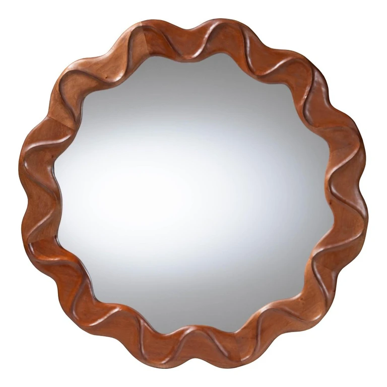 Bali & Pari Bahati Round Wall Mirror with Sculpted Wavy Frame