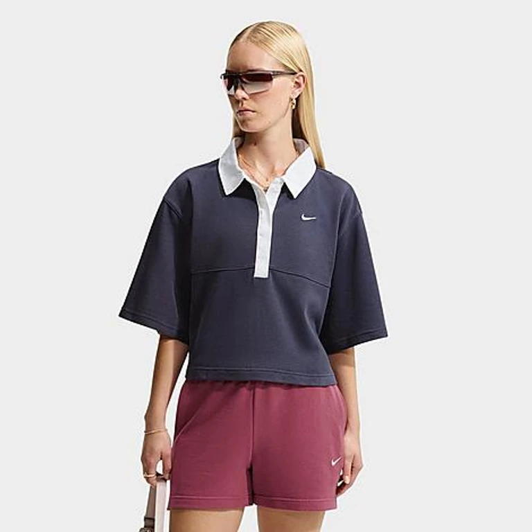 Nike Women's Sportswear Oversized Short-Sleeve Polo in Gridiron/Gridiron/Gridiron Size: XS
