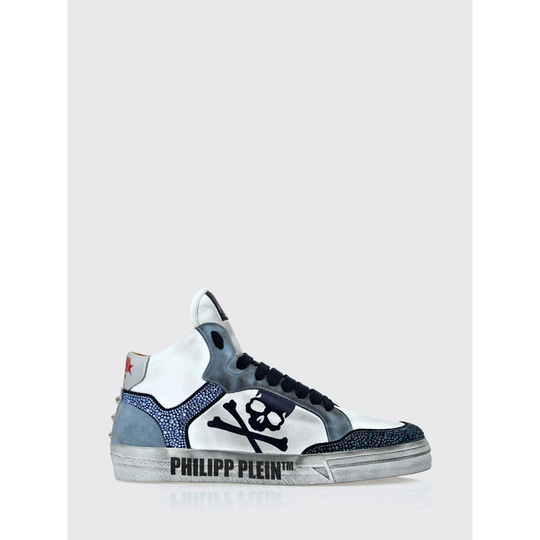 Retrokickz TM High-Top Sneakers in Leather and Suede with Rhinestones and Skull (AADSUSC0681PLE075N0108)