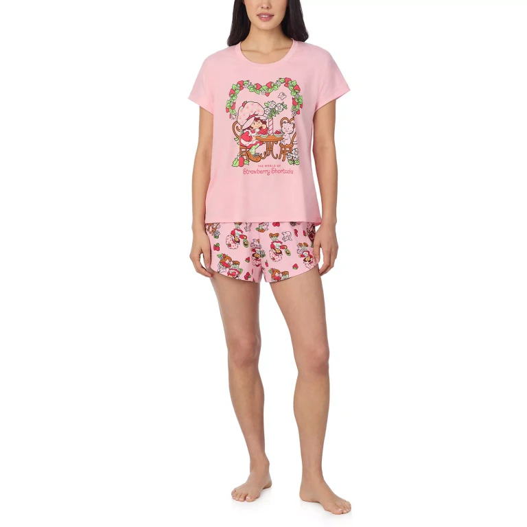 Ladies 2-Piece Short Pajama Set:- Strawberry Shortcake, XS