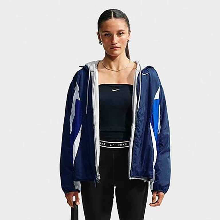 Nike Women's Sportswear Oversized Track Jacket in Midnight Navy/Old Royal/White Size: XS
