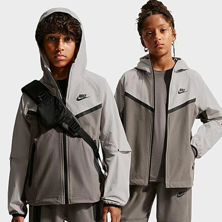 Nike Big Kids Tech Woven Jacket in Cave Stone/Moon Particle/Black Size: XS