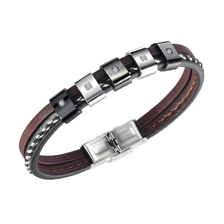 Fashion leather Bracciale with steel ornaments Leather