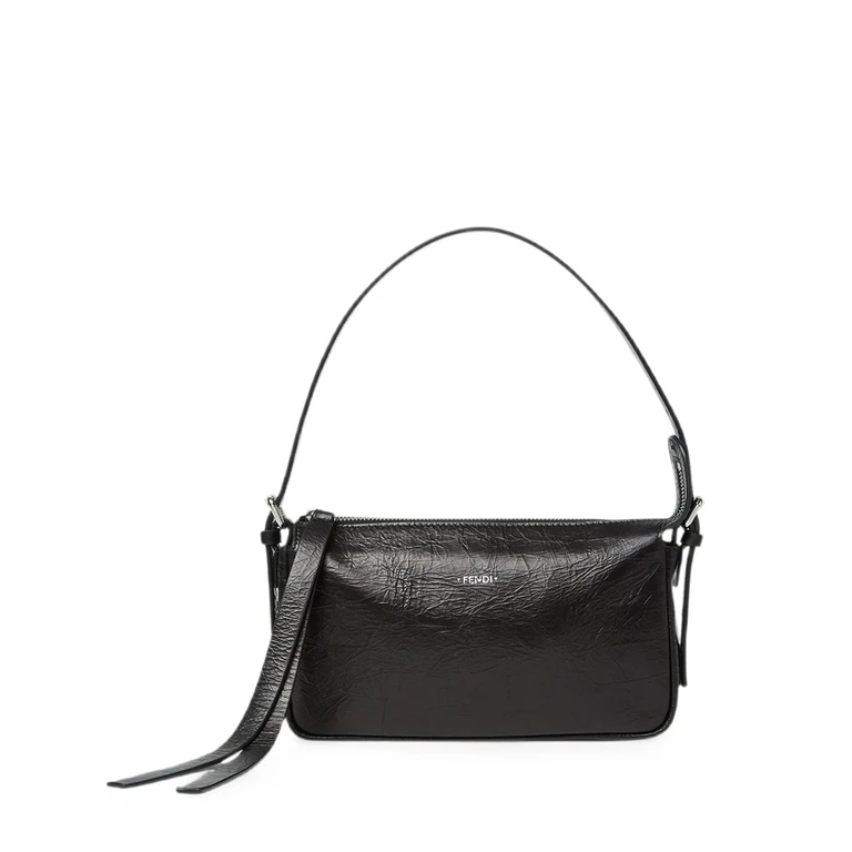 Vanity Pouch Small Crackled Black Leather Bag