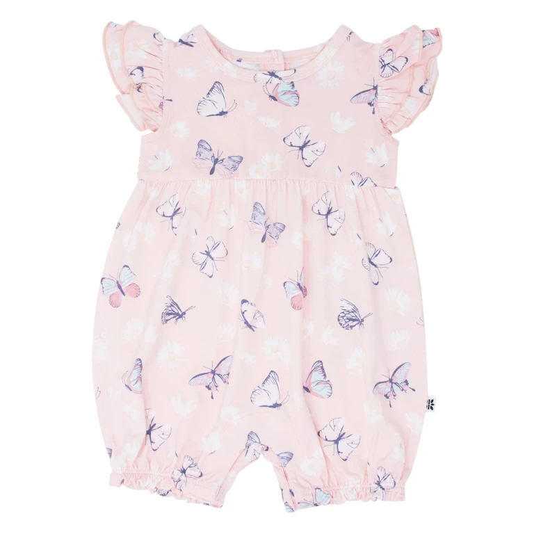 Pink Butterfly Daisy Bamboo Ruffle Romper