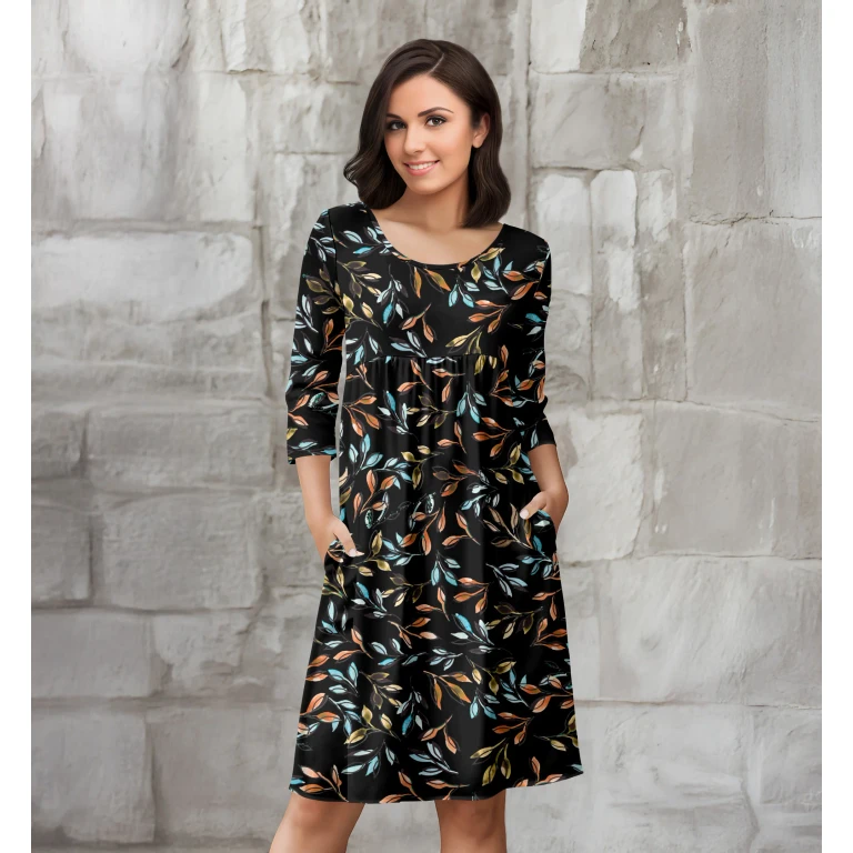 Three Quarter Sleeve Empire Dress with Pockets by Bon Apple Tea