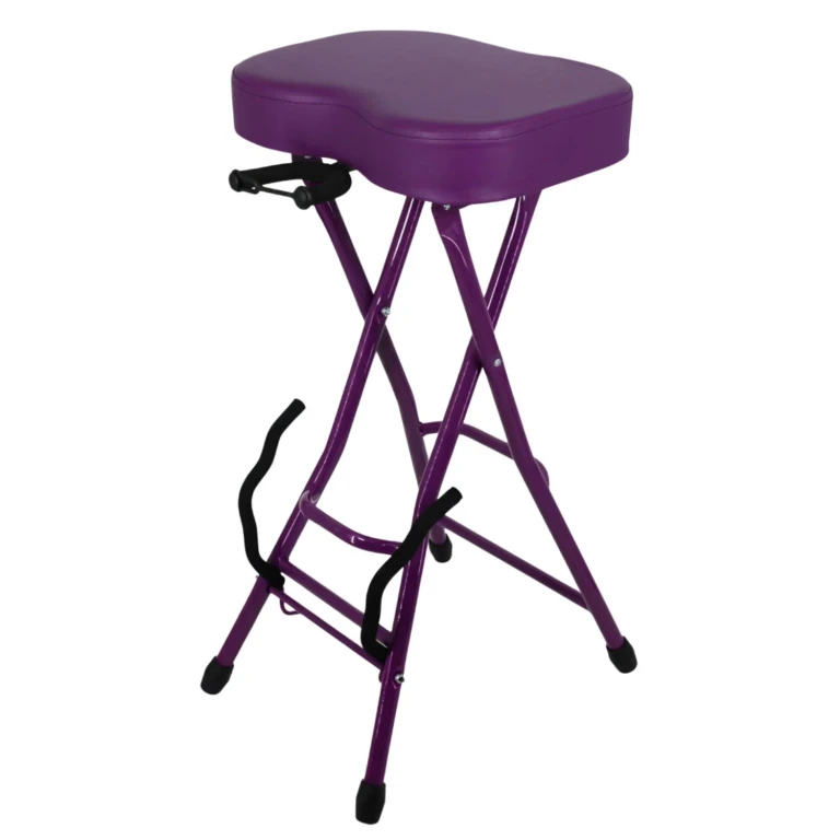 Guitar Stool 3.15" Padded Chair Foldable Heavy Duty Music Seat Built in Foot Rest Guitar Stand - Purple