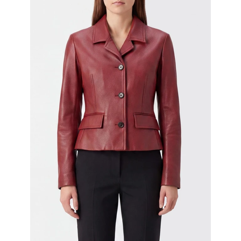Slim Fit Single-Breasted Lambskin Leather Jacket with Lapels (13I604795820)