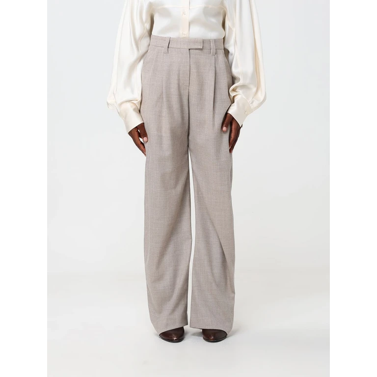 High-Waisted Pleated Wool Wide-Leg Trousers with Monili (MP550P9026C1131)