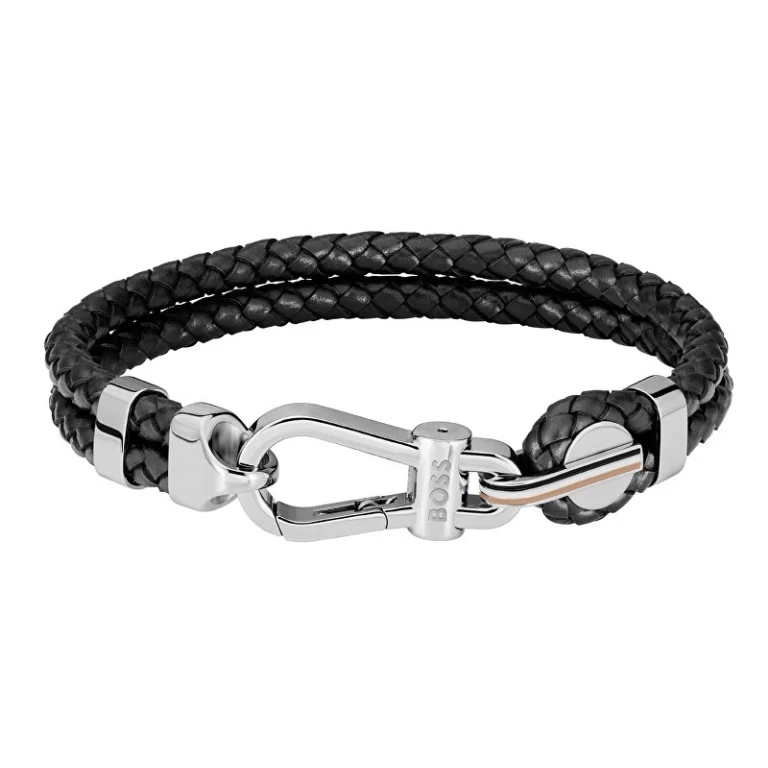 Fashion double Bracciale made of black leather 1580699 - Length: 19 cm