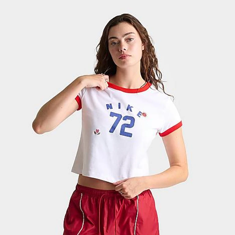 Sportswear 花卉短款罗纹T恤 白色/大学红
