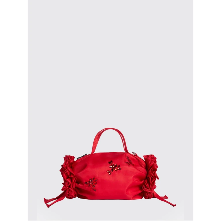 Double Ribbon Nylon Handbag with Crystals and Bow (BAG223TB0761REDRED)