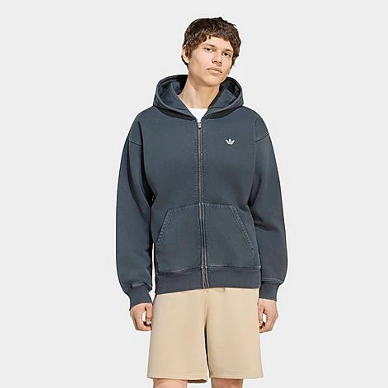 Moletom com capuz adidas Originals Trefoil Essentials Washed Loose Full-Zip preto