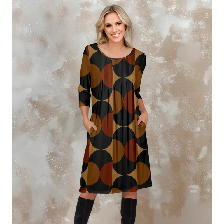 Three Quarter Sleeve Pleated Dress with Pockets by Bon Apple Tea