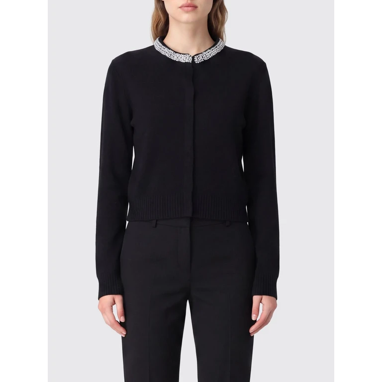 PINKO Crewneck Wool-Blend Cardigan with Crystal Applications (107275A3GIZ99)