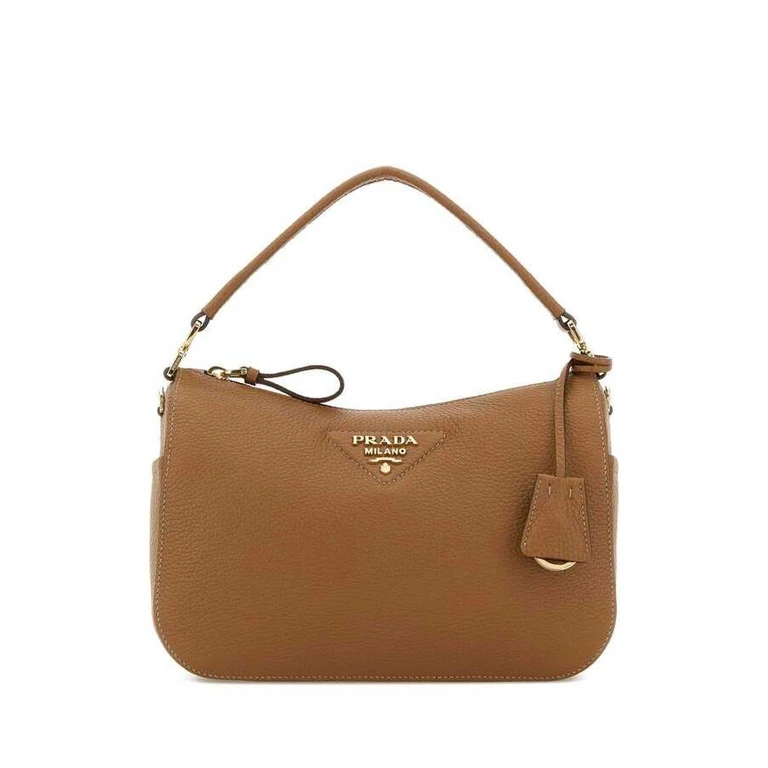 Textured Calf Leather Shoulder Bag â Brown