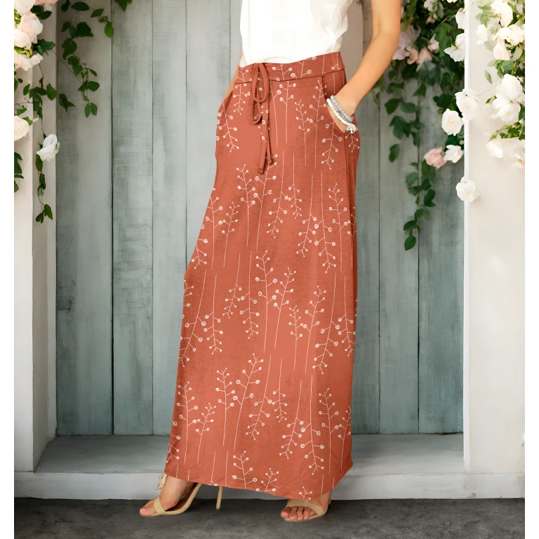 Drawstring Maxi Skirt with Side Pockets by Bon Apple Tea