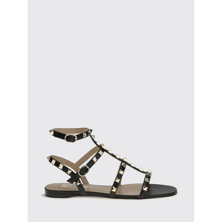 Rockstud Calfskin Leather Low-Heeled Sandals (S0A05VOD0NO)