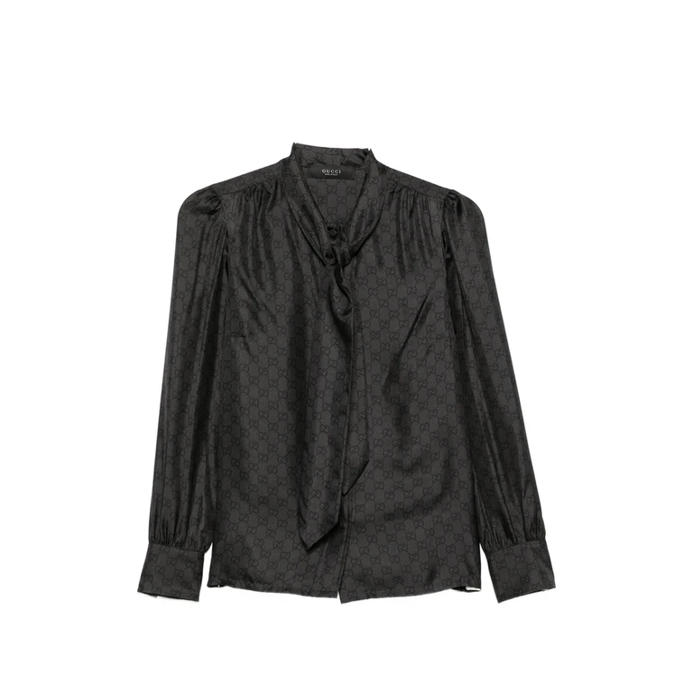 Pussy-Bow Blouse in Pure Silk with All-Over GG Monogram (860513ZAUUN1120)
