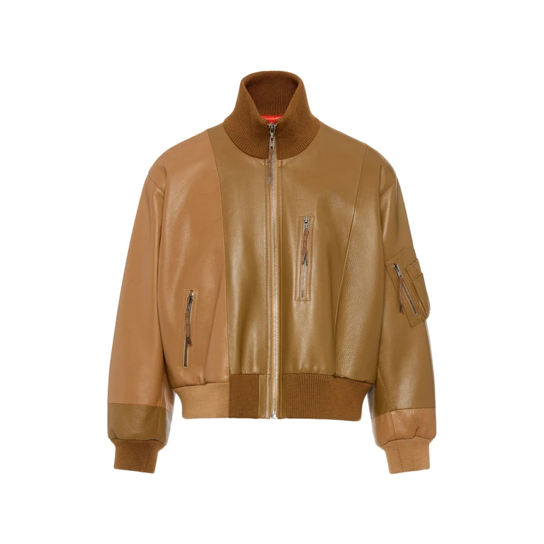 Spliced Leather Bomber Jacket