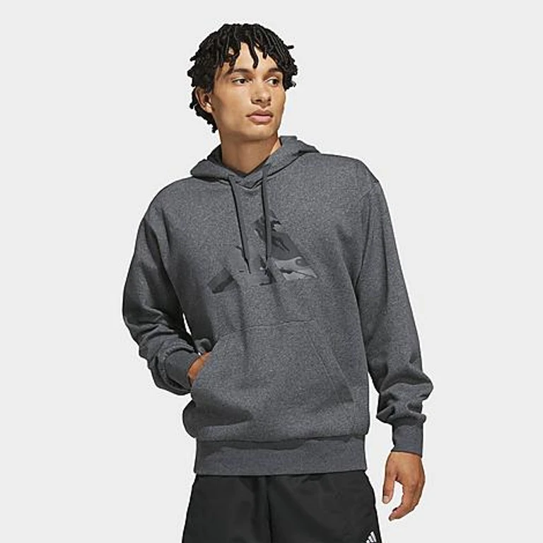 adidas Men's Camo Big Logo Graphic Pullover Hoodie in Dark Grey Heather Size: XS
