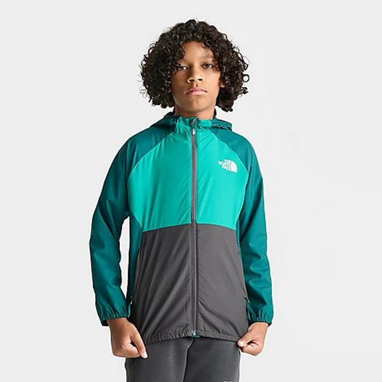 Big Kids Windbreaker Full-Zip Jacket in Restorative Teal/Grey Size: Small