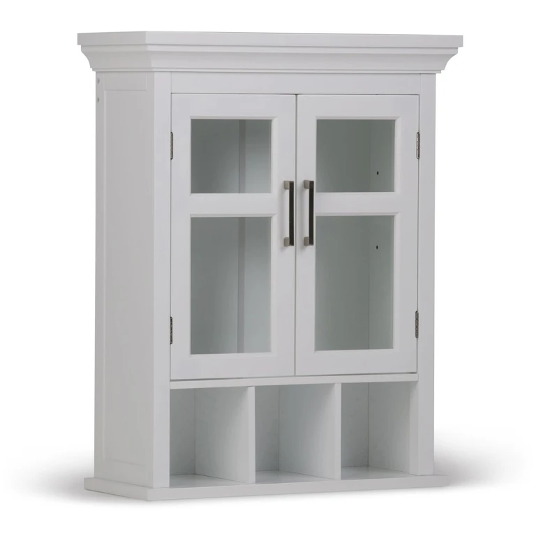 Sheshi White Two-Door Wall Cabinet with Cubbies