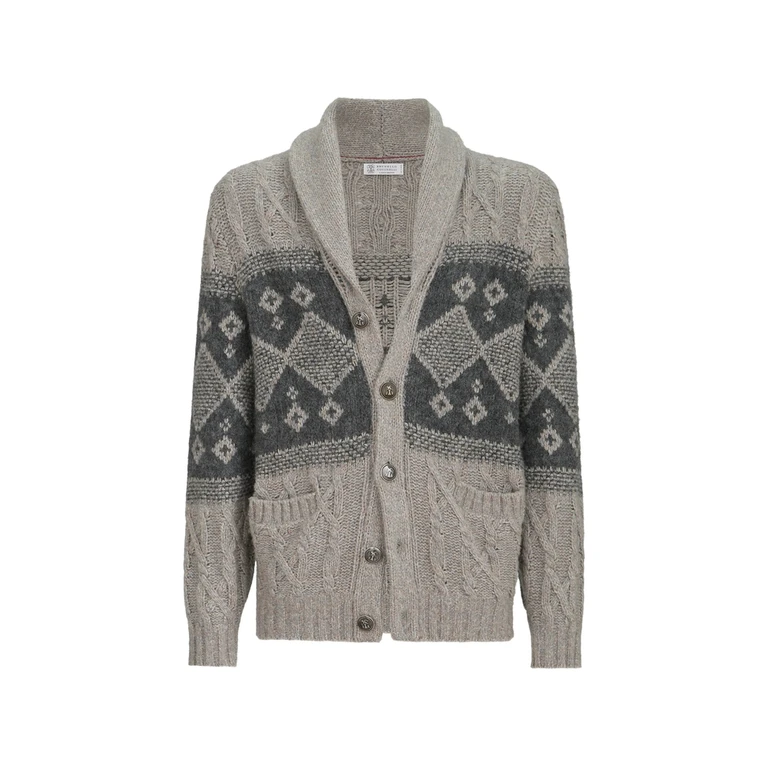 Virgin-wool, Silk And Cashmere Chiné Cable-knit Cardigan With Intarsia