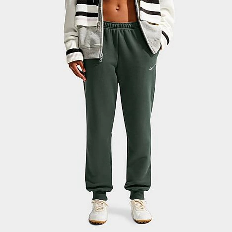 Nike Women's Studio Fleece Medium-Weight Mid-Rise Jogger Pants in Camo Green/Sail Size: XS