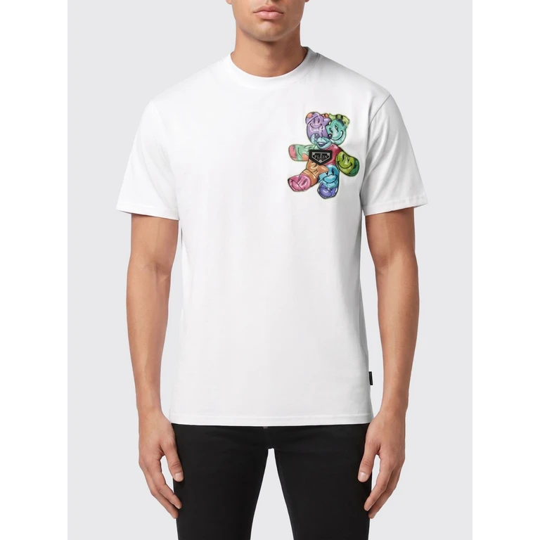 Slim Fit Cotton T-Shirt with Teddy Bear and Monogram Print (UAECMTK8786PJY002N01)