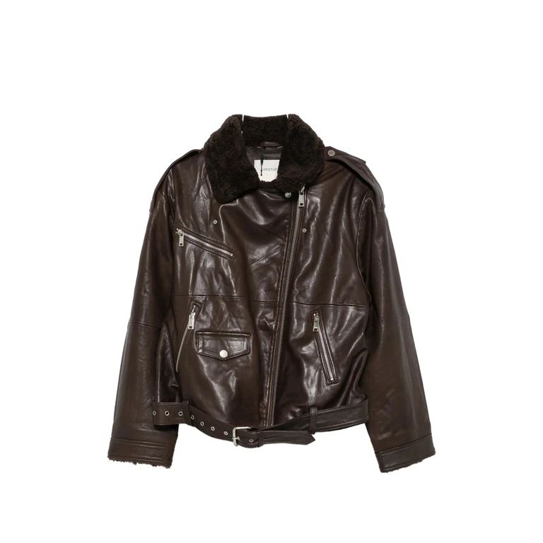 Belted Shearling-collar Jacket