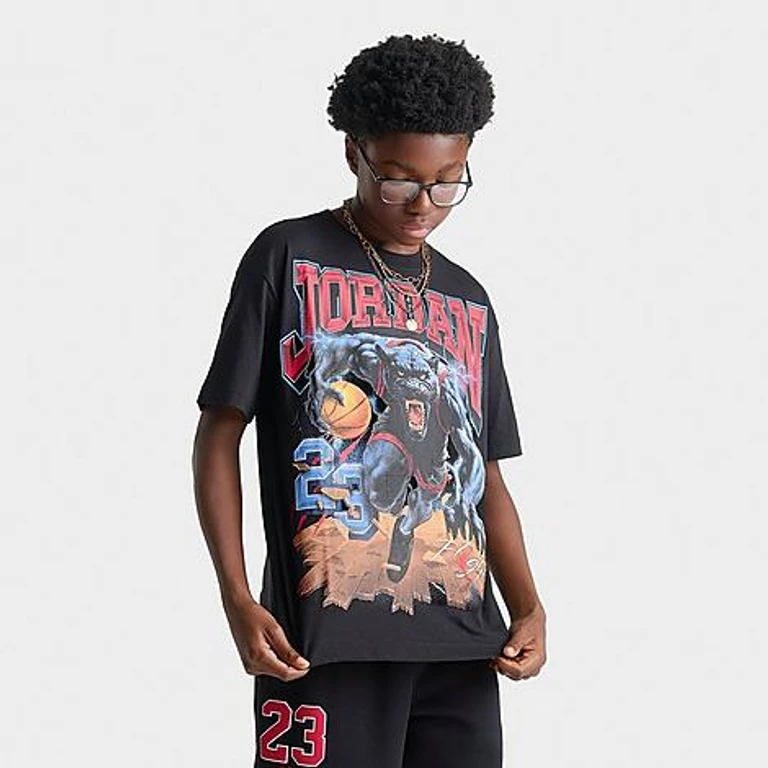 Jordan Big Kids Panther Graphic T-Shirt in Black Size: Small
