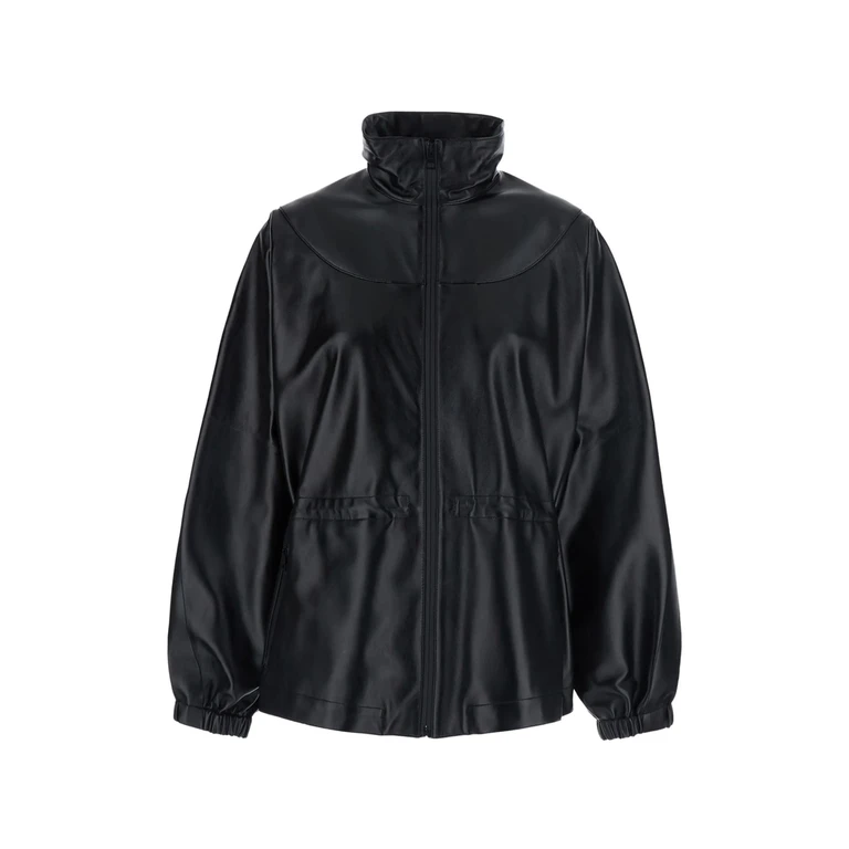 Elasticated-waist Leather Relaxed Fit Jacket
