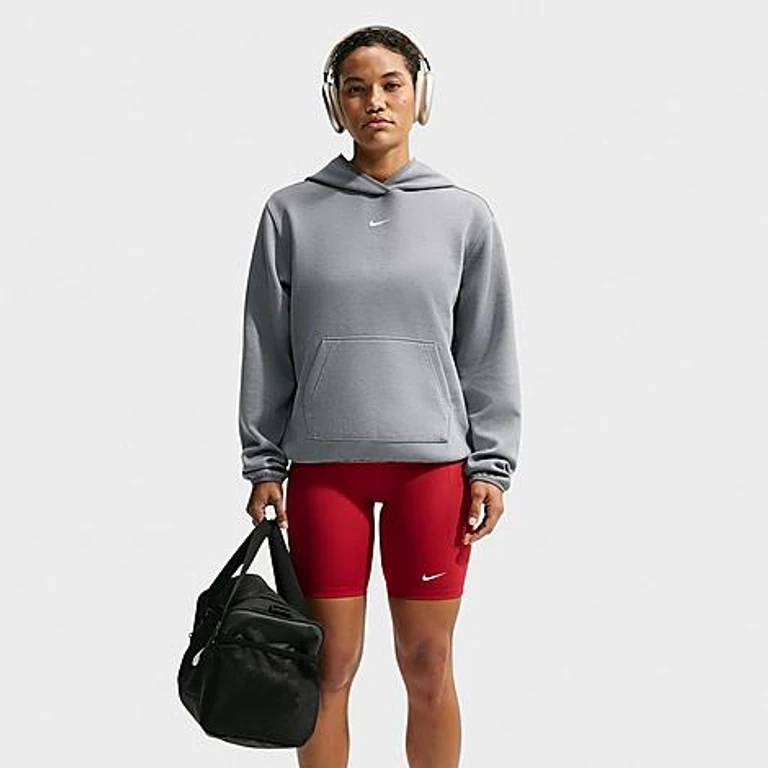 Nike Women's Studio Fleece Sport Dri-FIT Pullover Hoodie in Smoke Grey/Heather/White Size: XXS