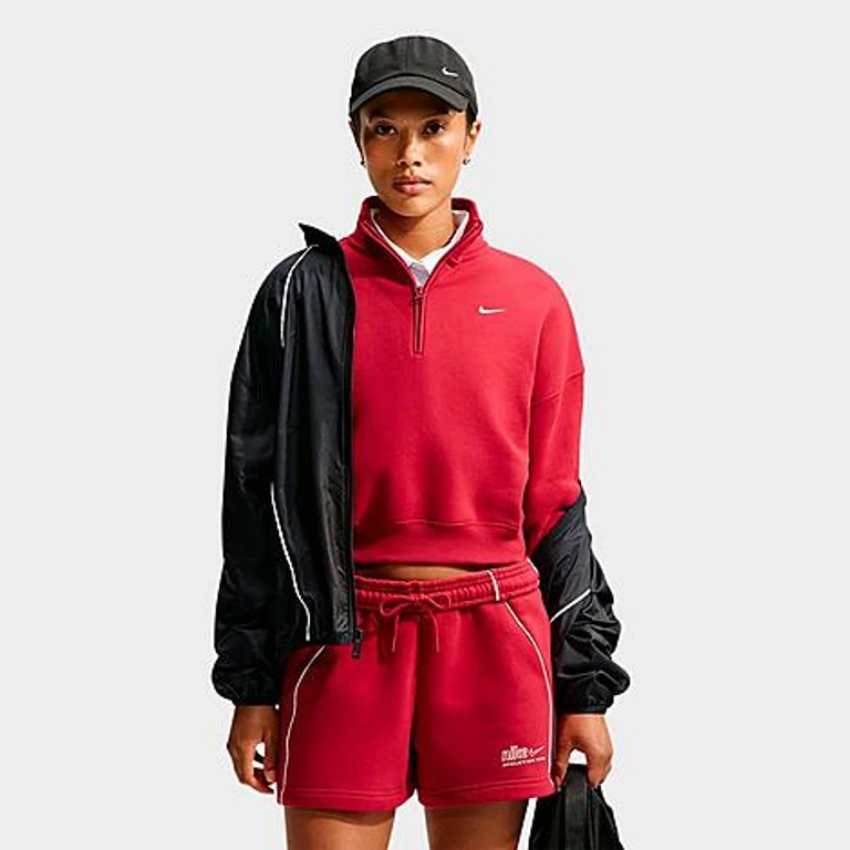 Studio Fleece medium-weight oversized cropped quarter-zip jas in Tough Red/Sail