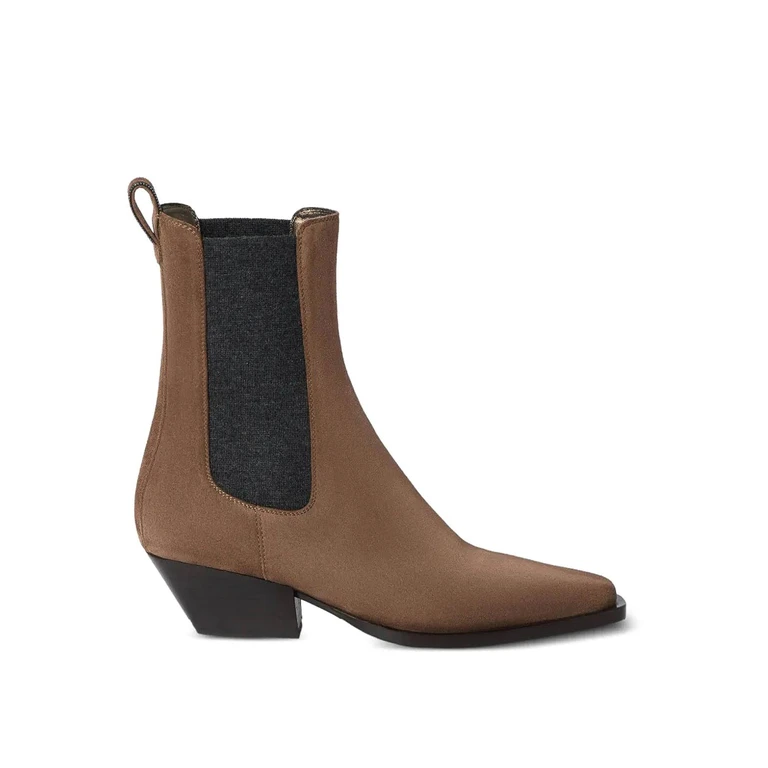 BRUNELLO CUCINELLI Suede Chelsea Ankle Boots with a Low Flared Heel (MZSFC3080PC9773)