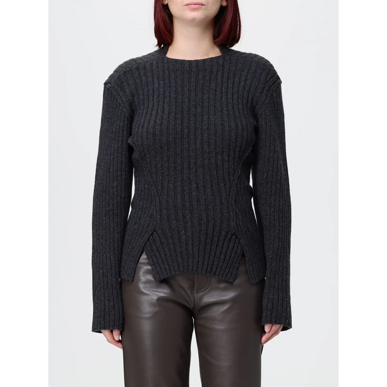 Ribbed Cashmere-Blend Sweater with a Front Slit (1326KJU007314AOCEANMISTMELANGE)