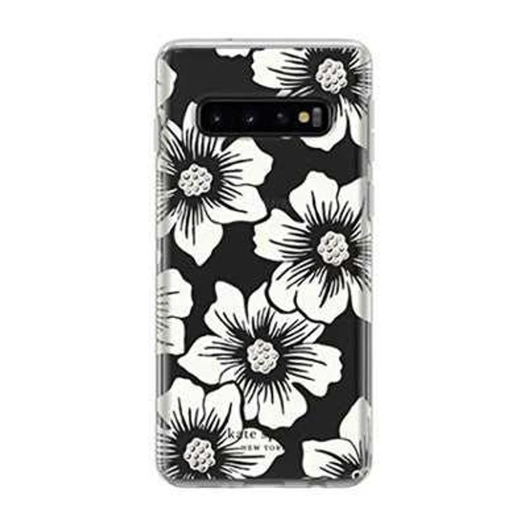 New York Phone Case for Samsung Galaxy S10 Protective Clear Crystal Hardshell Phone Cases with Slim Design and Drop Protection - Hollyhock Floral Clear/Cream with Stones