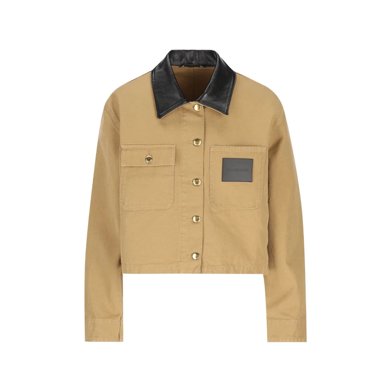 Leather-collar Cropped Jacket