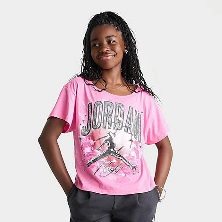 Jordan Girls' Big Kids Rebel Rose Cropped T-Shirt in Gym Pink Size: Small