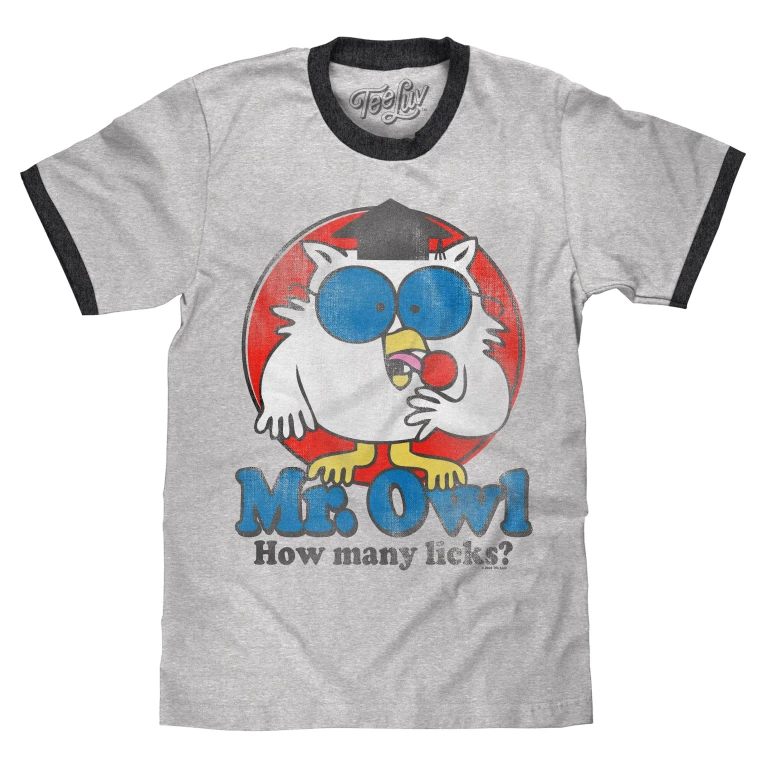 Mr. Owl How Many Licks? Ringer T-Shirt - Gray and Black